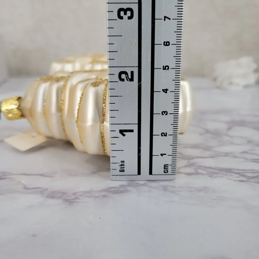 Vintage Gold and Cream Hand Blown and Painted Glass Ornaments European Artisan